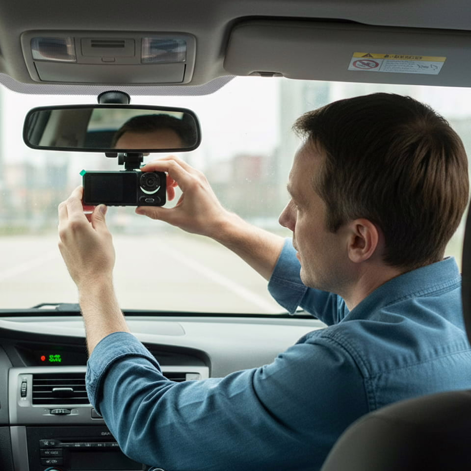 Driver reviewing footage to build safe driving habits